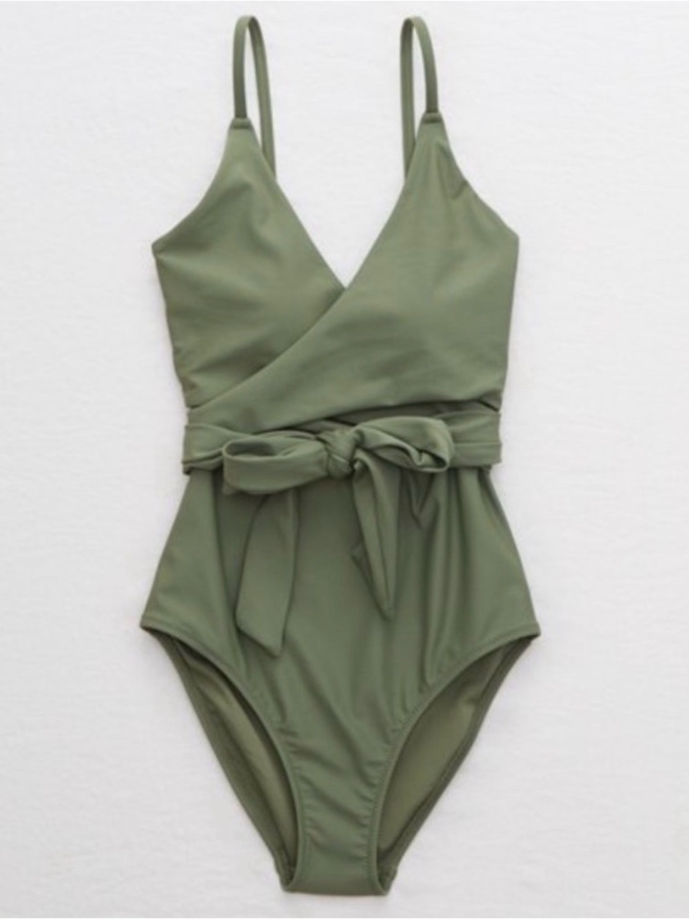aerie Olive Green One-Piece Swimsuit with Waist Tie